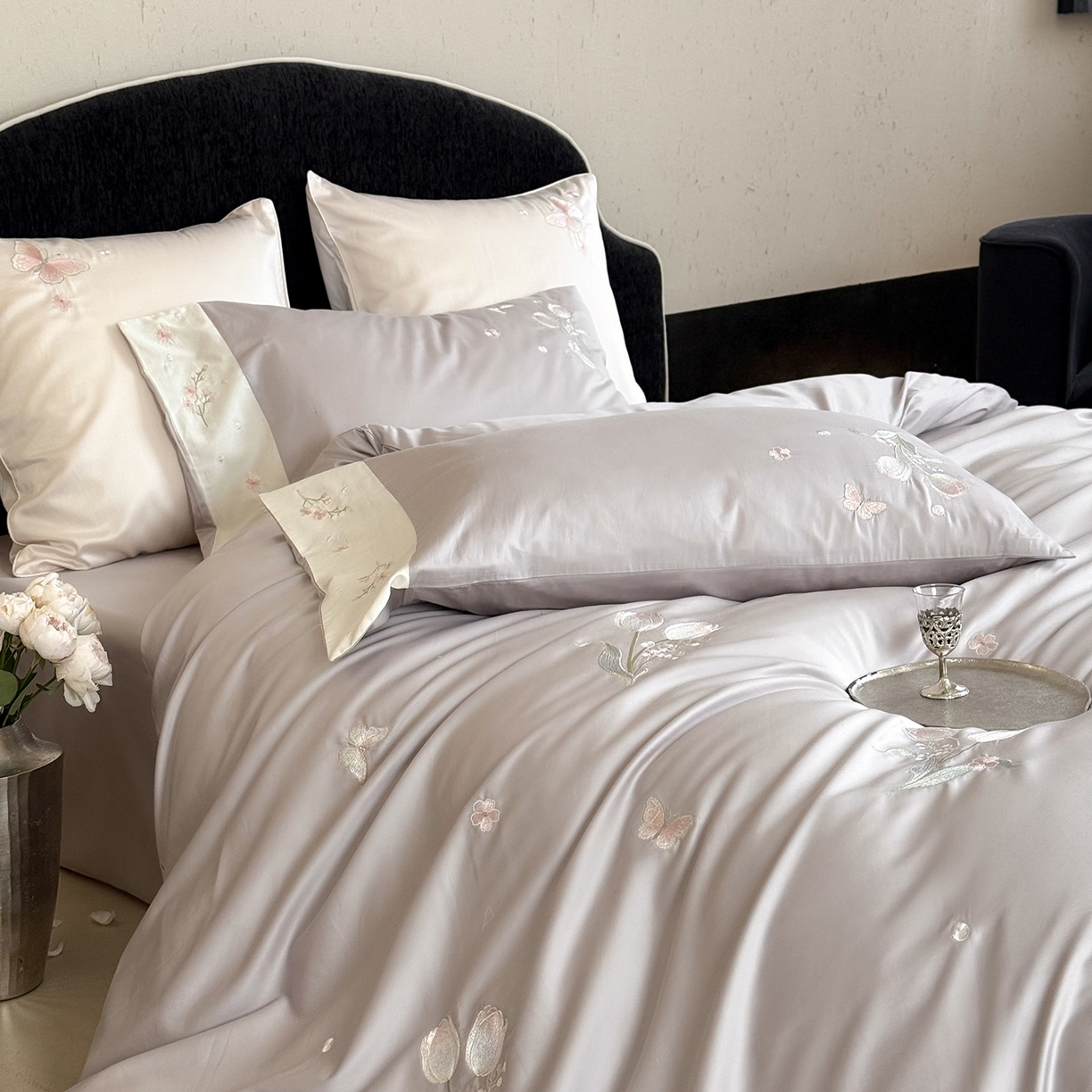 91家纺网 家纺一手货源 找家纺 鹿班家居 2026春季新品100S长绒棉精密刺绣系列四件套-悦己如花（标准会员-20元) 悦己如花-紫色