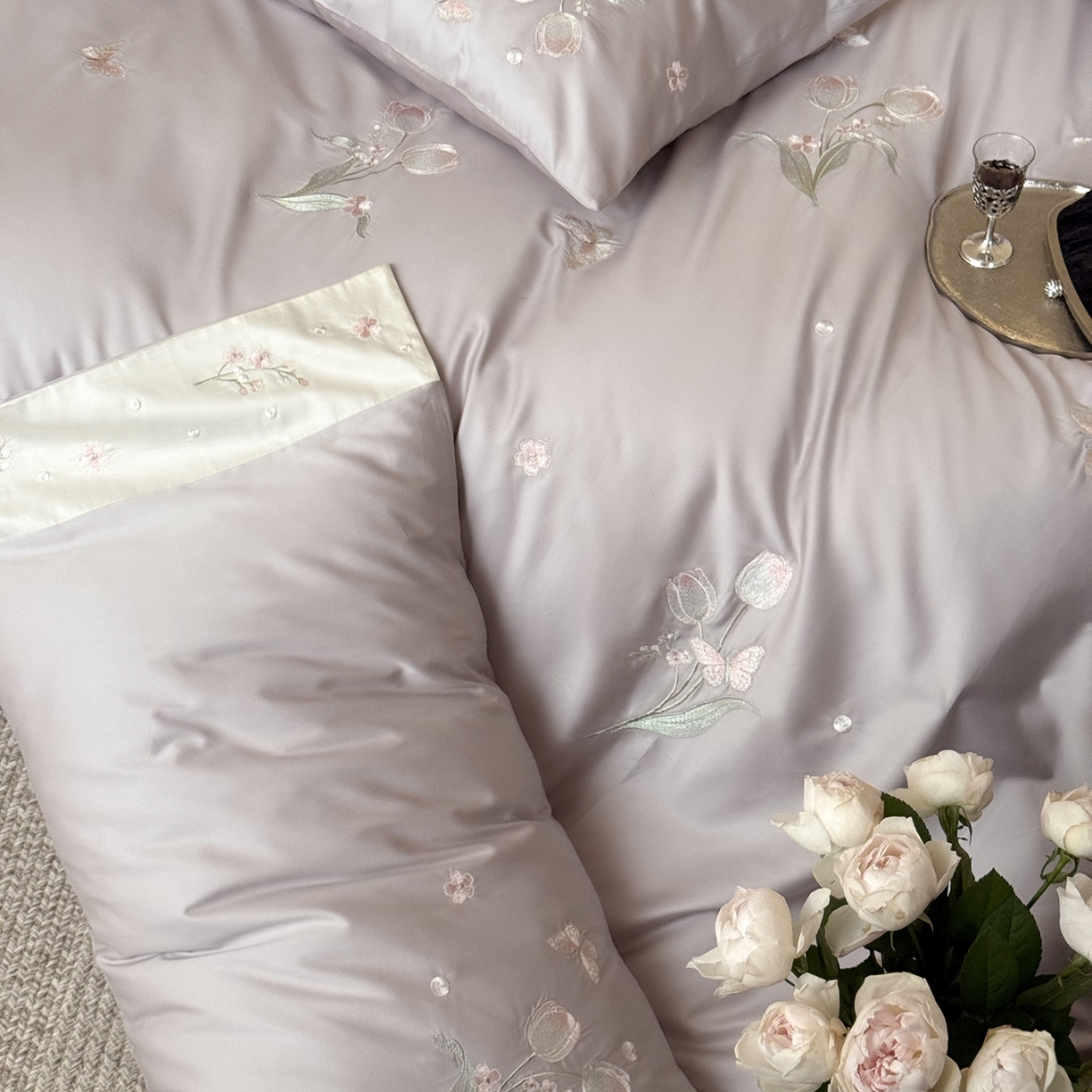 91家纺网 家纺一手货源 找家纺 鹿班家居 2026春季新品100S长绒棉精密刺绣系列四件套-悦己如花（标准会员-20元) 悦己如花-紫色