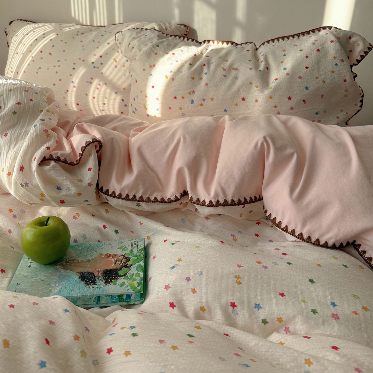 91家纺网 家纺一手货源 找家纺 （总）轻奢坊 2026新款三角针双层纱皱皱纱韩系清新风四件套