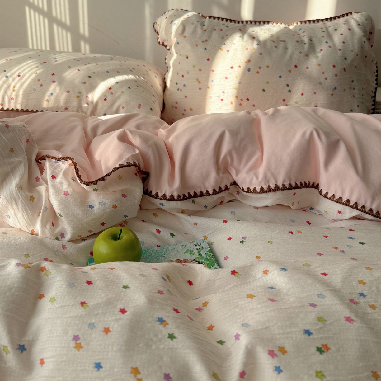 91家纺网 家纺一手货源 找家纺 （总）轻奢坊 2026新款三角针双层纱皱皱纱韩系清新风四件套