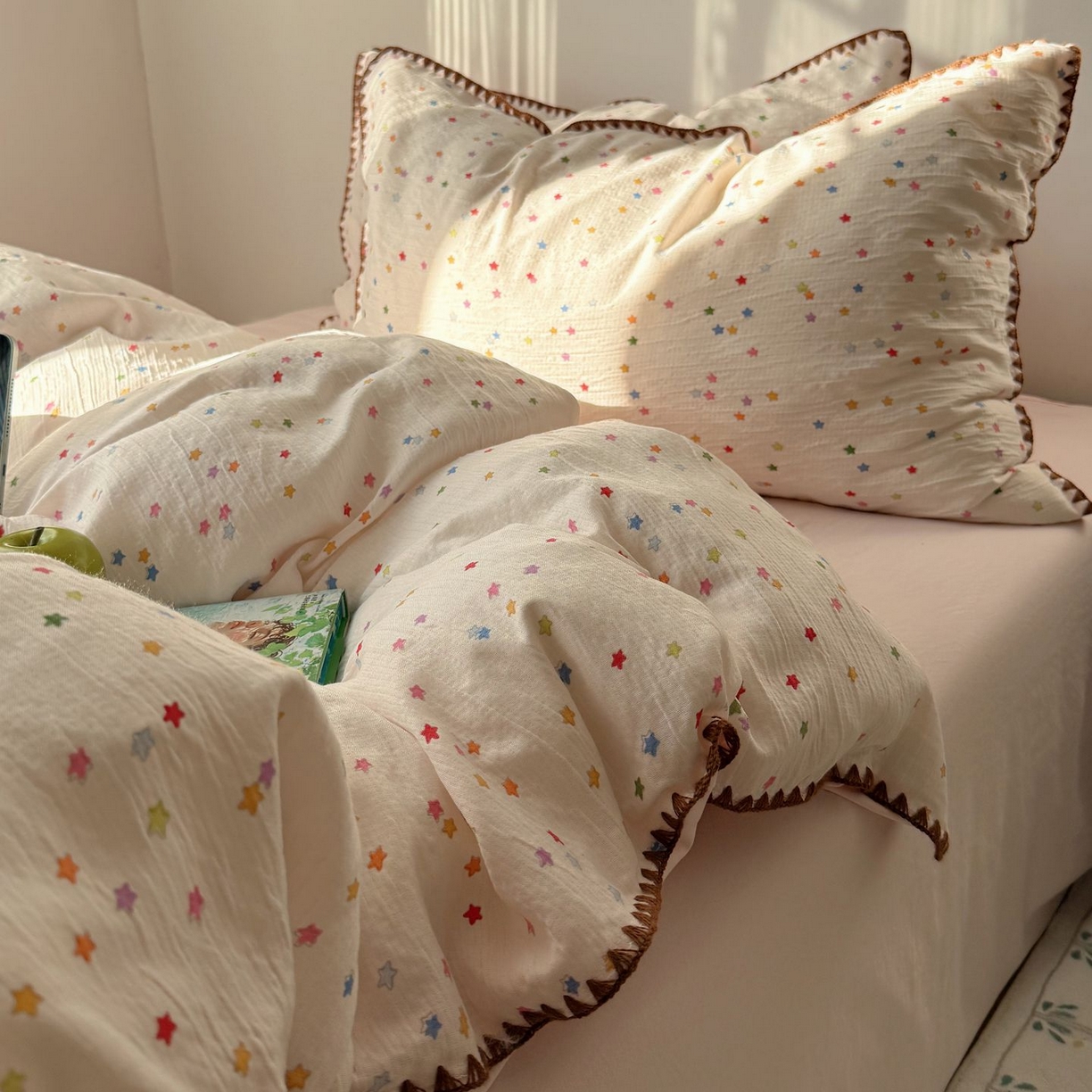 91家纺网 家纺一手货源 找家纺 （总）轻奢坊 2026新款三角针双层纱皱皱纱韩系清新风四件套