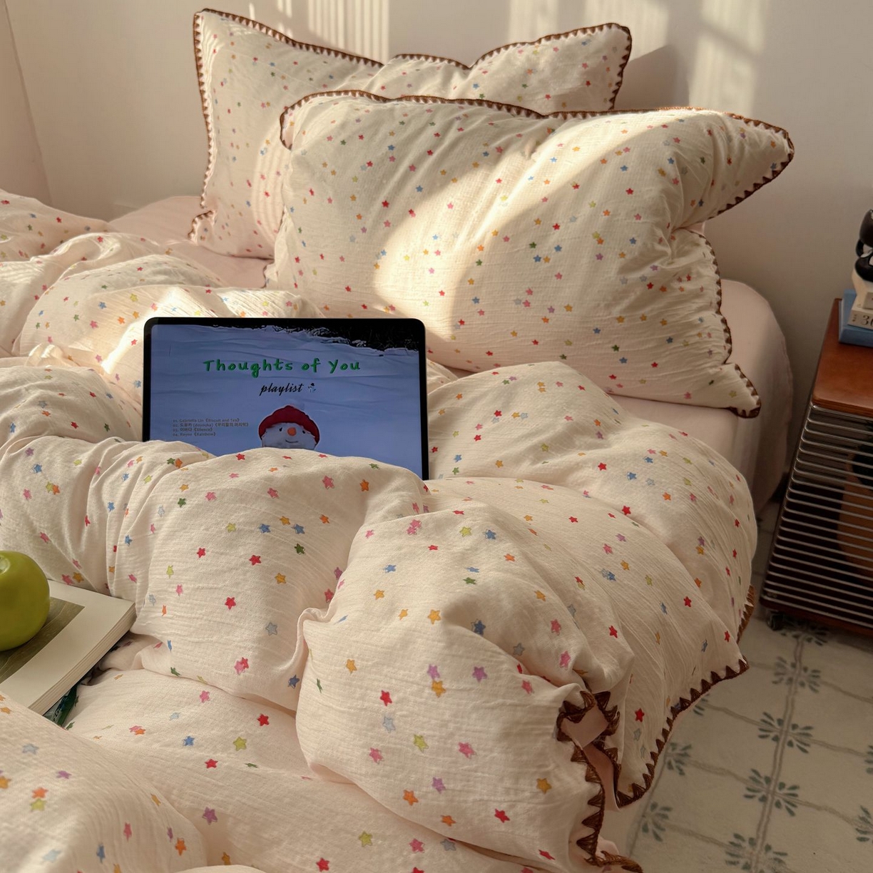 91家纺网 家纺一手货源 找家纺 （总）轻奢坊 2026新款三角针双层纱皱皱纱韩系清新风四件套