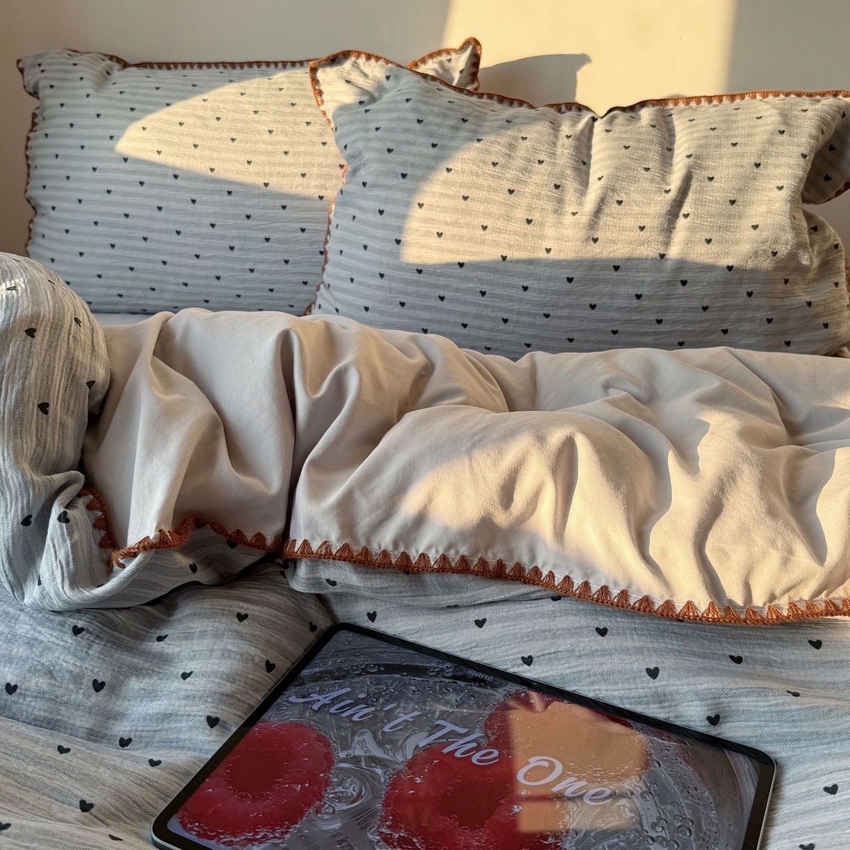 91家纺网 家纺一手货源 找家纺 轻奢坊 2026新款三角针双层纱皱皱纱韩系清新风四件套 三角针-可可心蓝