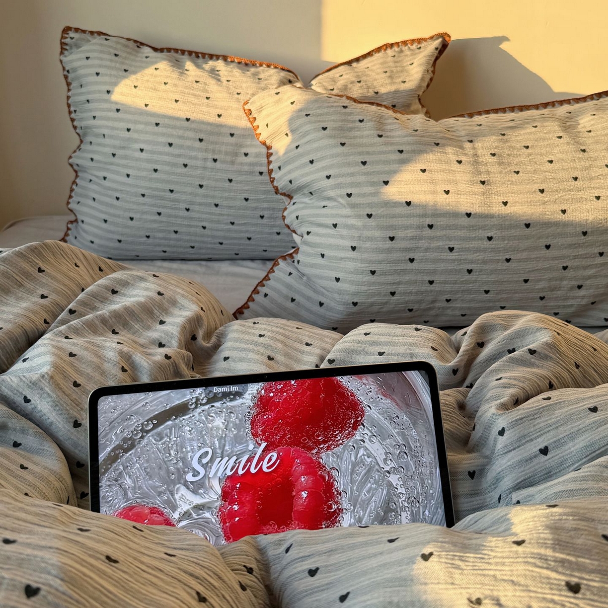 91家纺网 家纺一手货源 找家纺 轻奢坊 2026新款三角针双层纱皱皱纱韩系清新风四件套 三角针-可可心蓝