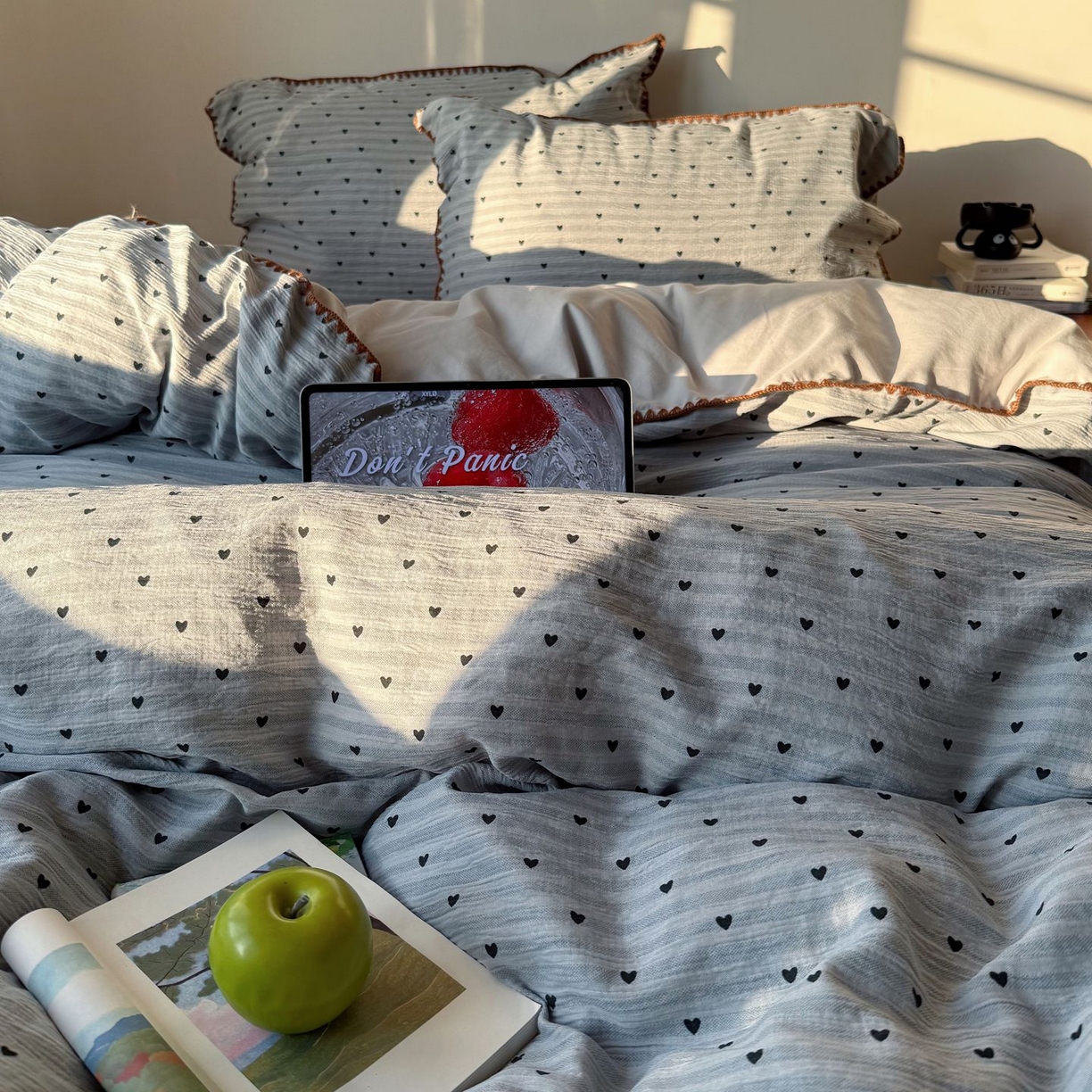 91家纺网 家纺一手货源 找家纺 轻奢坊 2026新款三角针双层纱皱皱纱韩系清新风四件套 三角针-可可心蓝