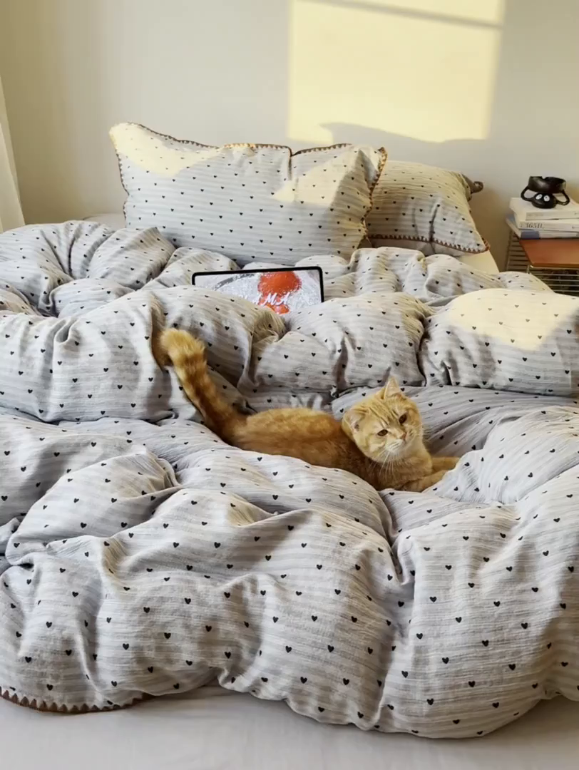 91家纺网 家纺一手货源 找家纺 轻奢坊 2026新款三角针双层纱皱皱纱韩系清新风四件套 三角针-可可心蓝