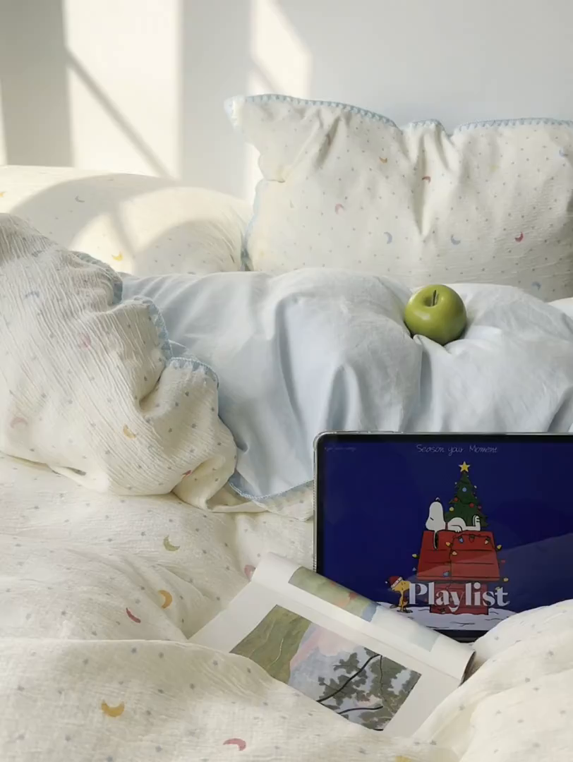 91家纺网 家纺一手货源 找家纺 轻奢坊 2026新款三角针双层纱皱皱纱韩系清新风四件套 三角针-星月天空