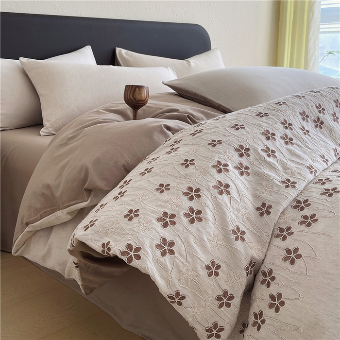 琪格格纺织 2026新款棉麻特种刺绣高奢四件套 月移花影