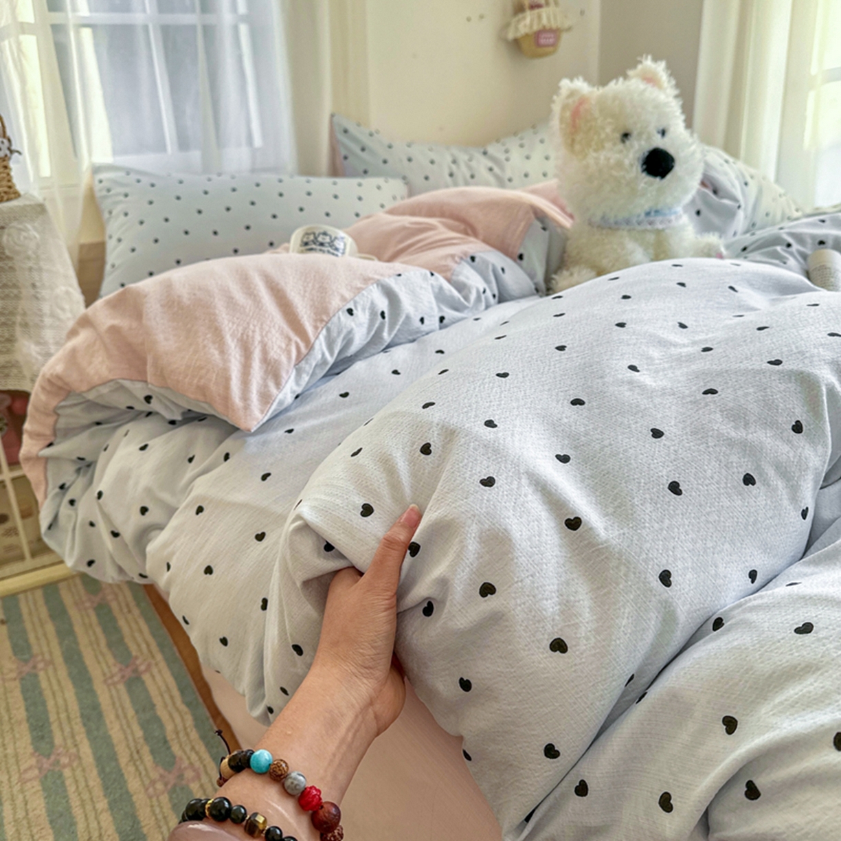 91家纺网 家纺一手货源 找家纺 （总）宏源家纺 2026新款云感提花双层纱四件套