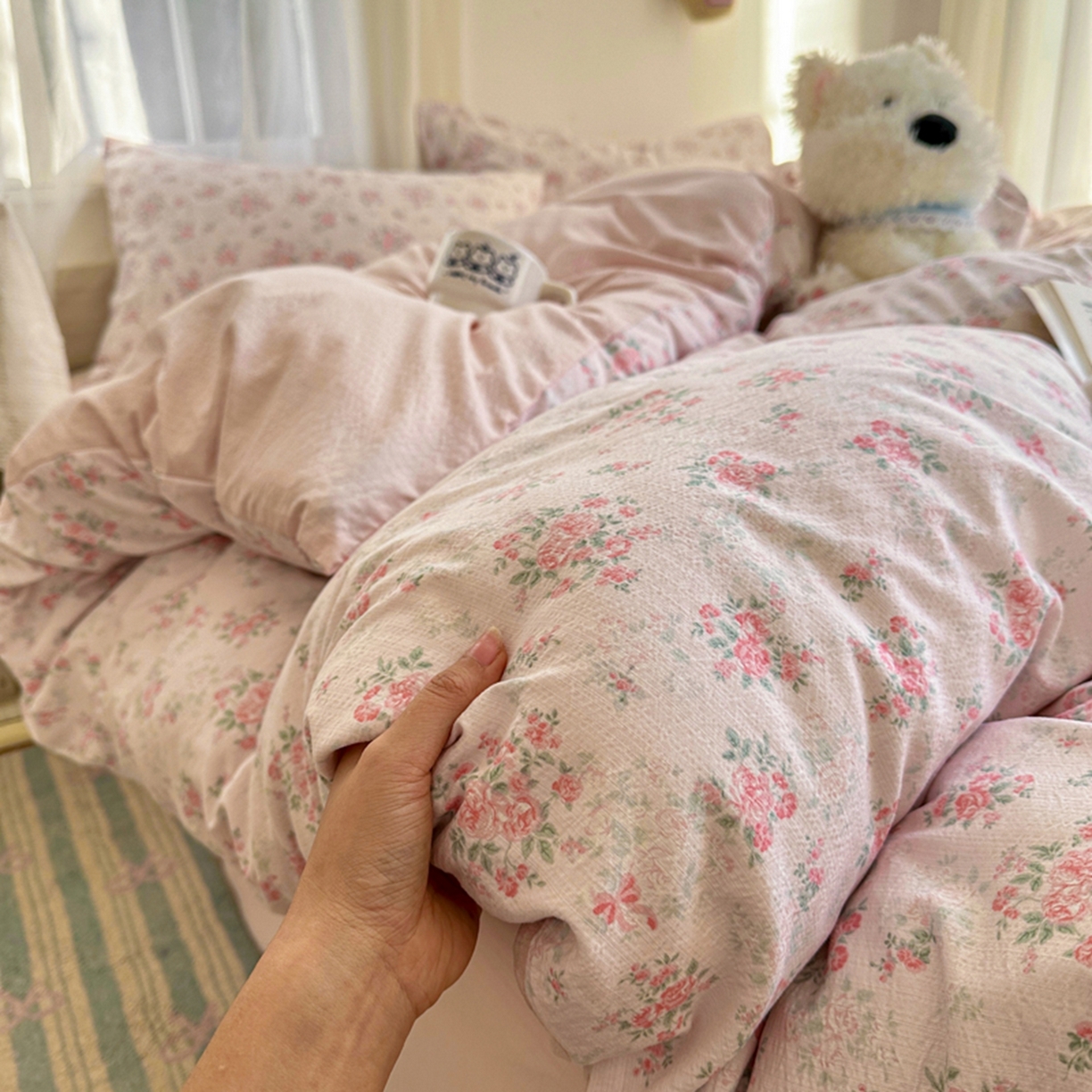 91家纺网 家纺一手货源 找家纺 （总）宏源家纺 2026新款云感提花双层纱四件套