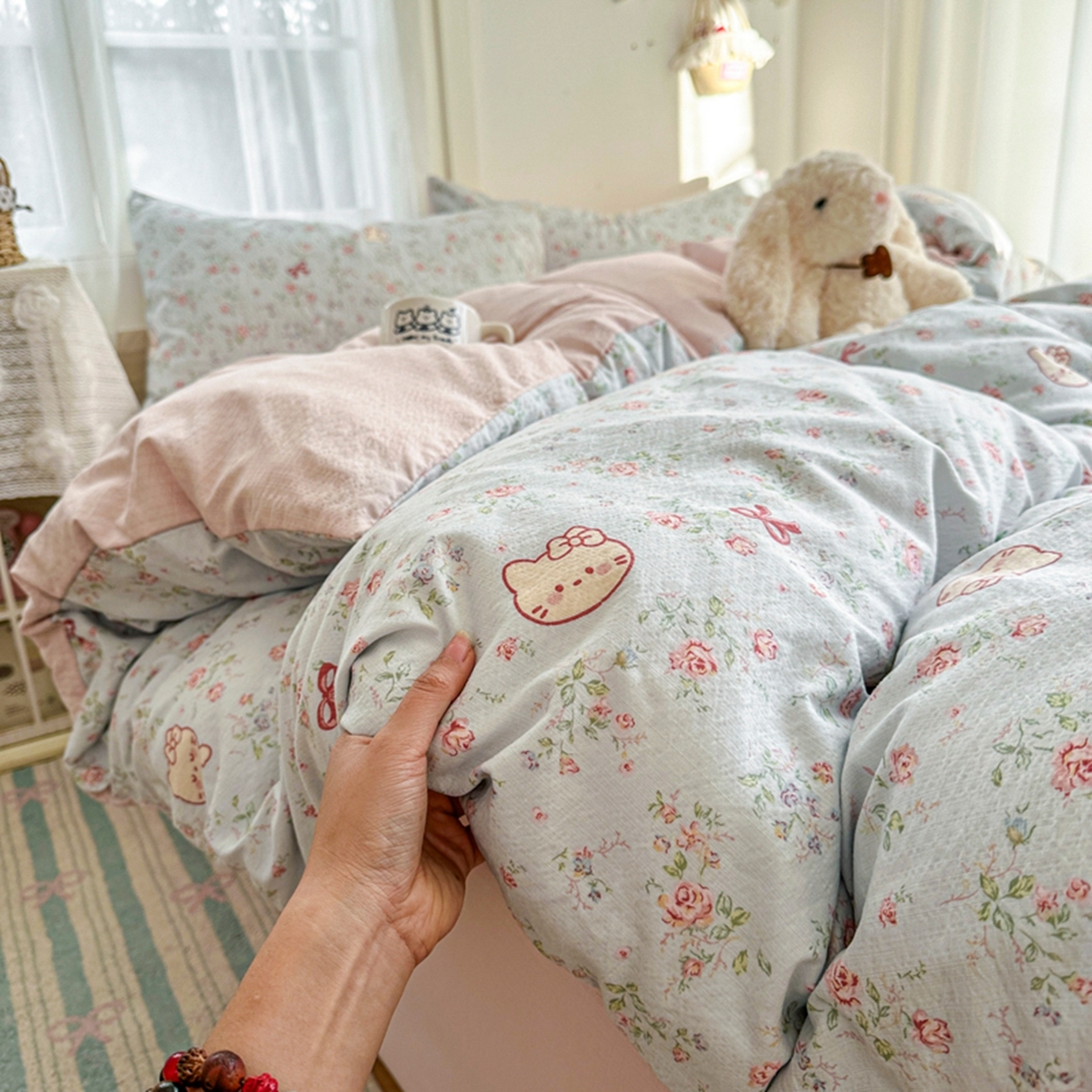 91家纺网 家纺一手货源 找家纺 （总）宏源家纺 2026新款云感提花双层纱四件套