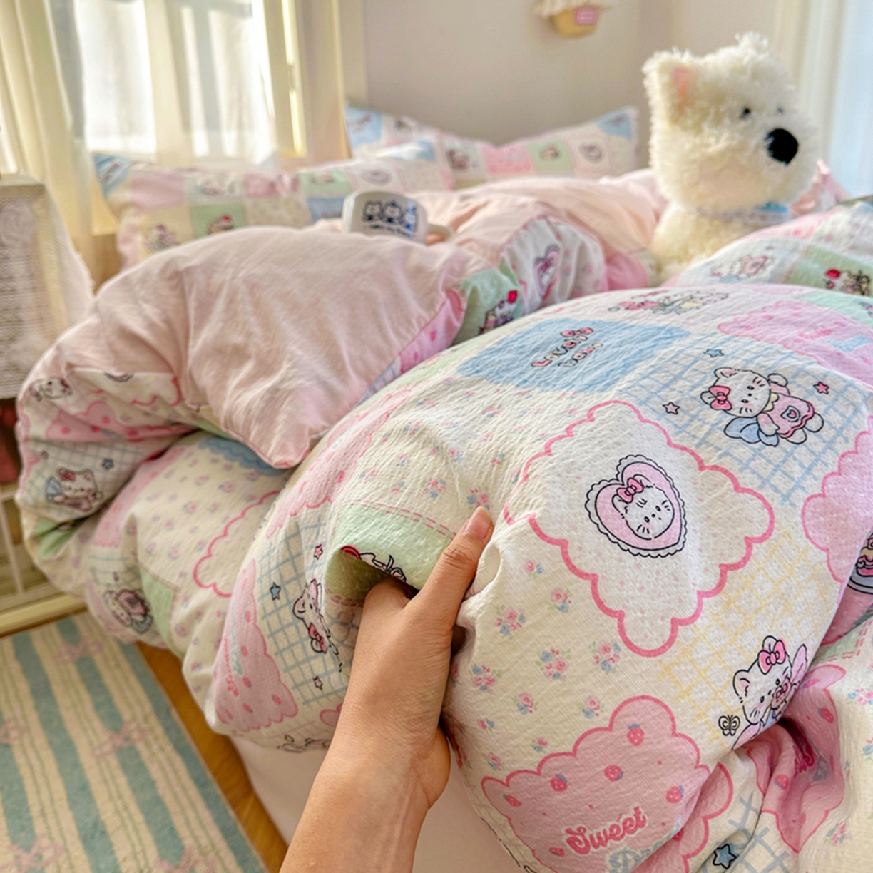 91家纺网 家纺一手货源 找家纺 （总）宏源家纺 2026新款云感提花双层纱四件套