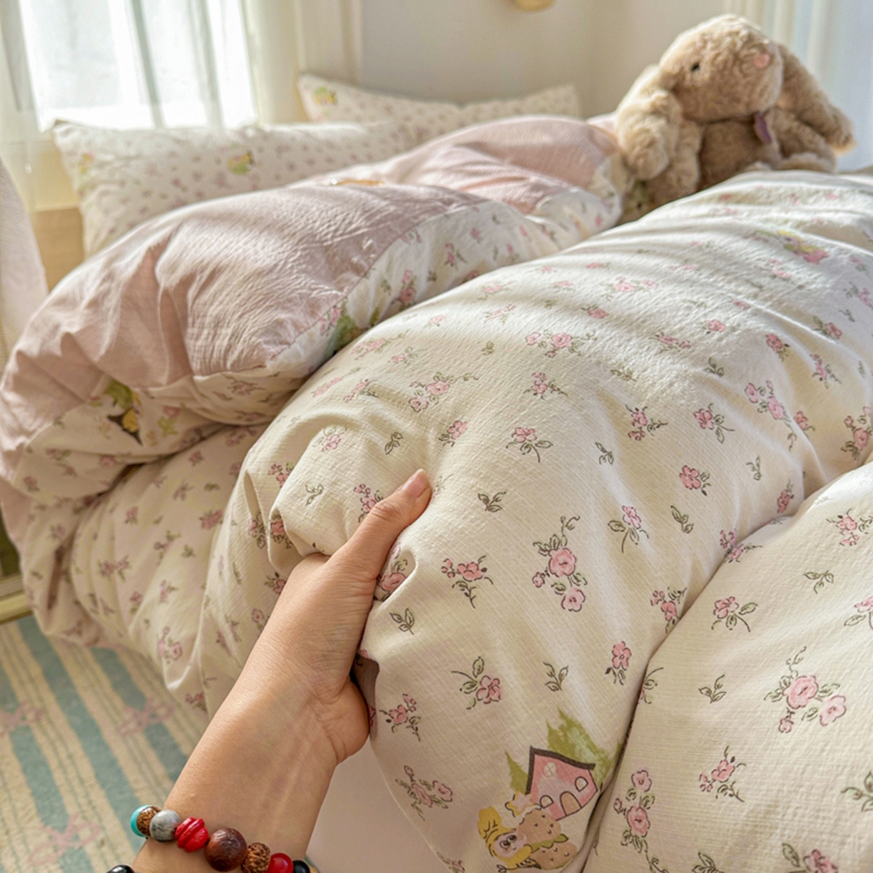 宏源家纺 2026新款云感提花双层纱四件套 小星仔