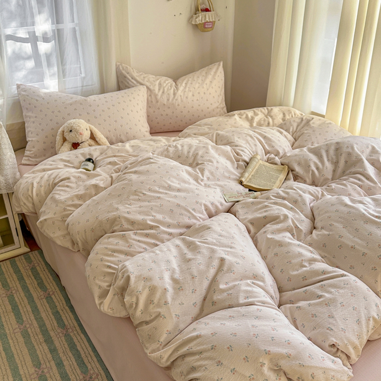 91家纺网 家纺一手货源 找家纺 宏源家纺 2026新款云感提花双层纱四件套 温馨