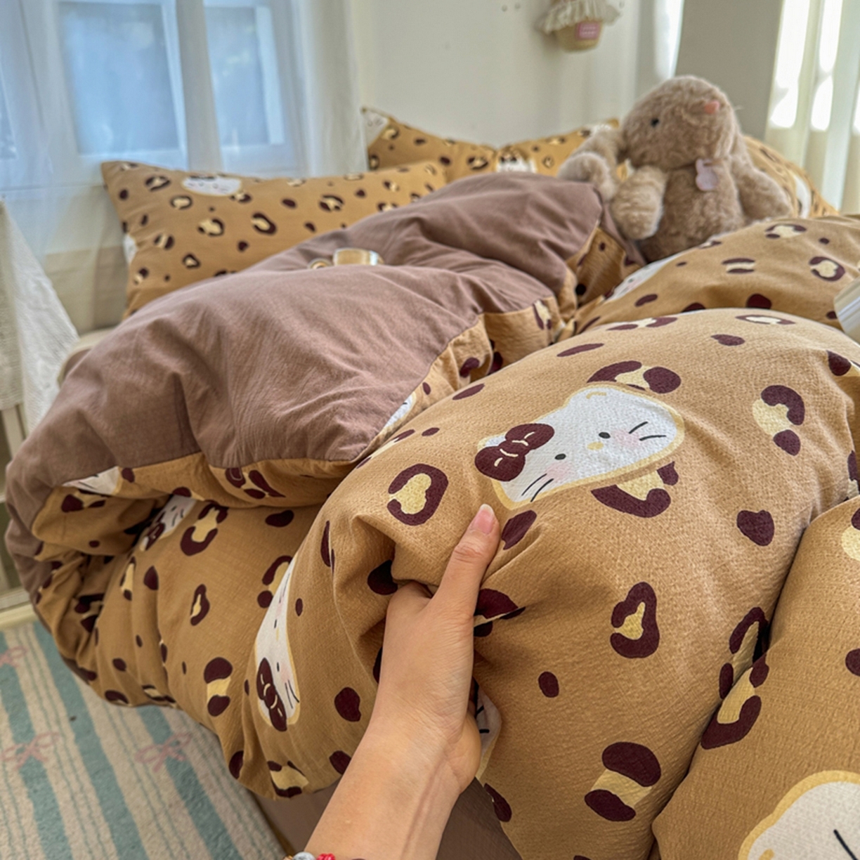 宏源家纺 2026新款云感提花双层纱四件套 豹纹猫咖