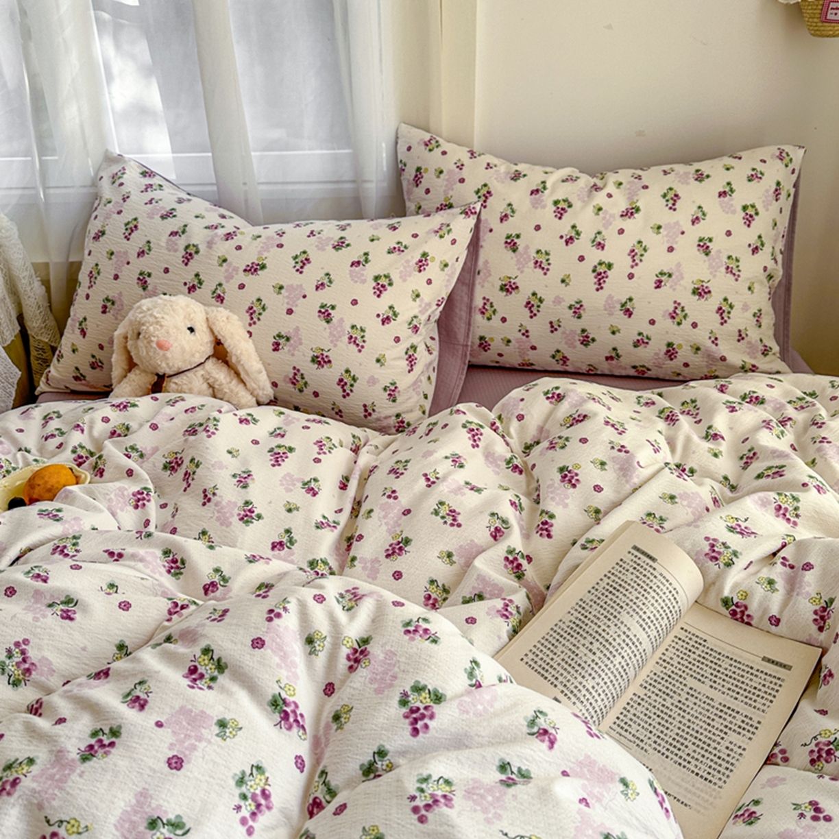 91家纺网 家纺一手货源 找家纺 宏源家纺 2026新款云感提花双层纱四件套 紫葡萄