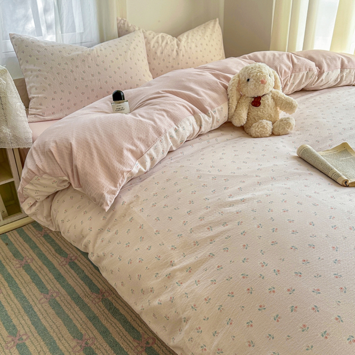 91家纺网 家纺一手货源 找家纺 宏源家纺 2026新款云感提花双层纱四件套 温馨