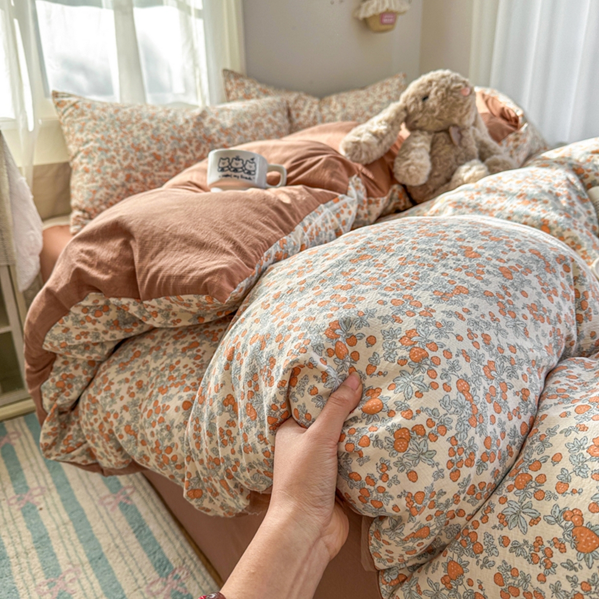 91家纺网 家纺一手货源 找家纺 （总）宏源家纺 2026新款云感提花双层纱四件套