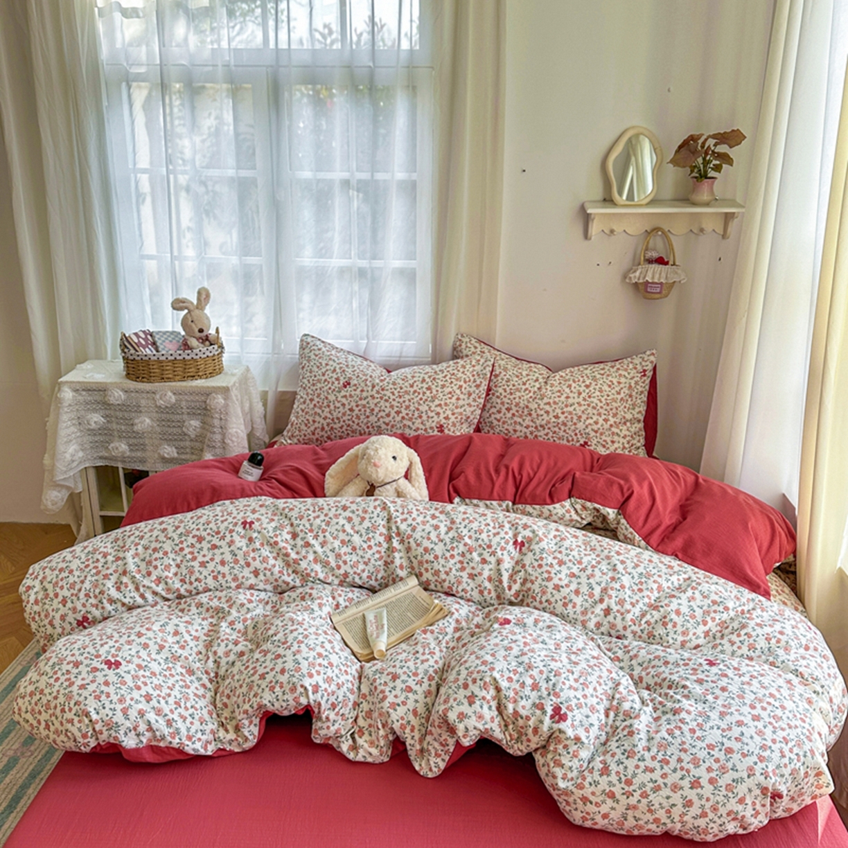 91家纺网 家纺一手货源 找家纺 宏源家纺 2026新款云感提花双层纱四件套 花境