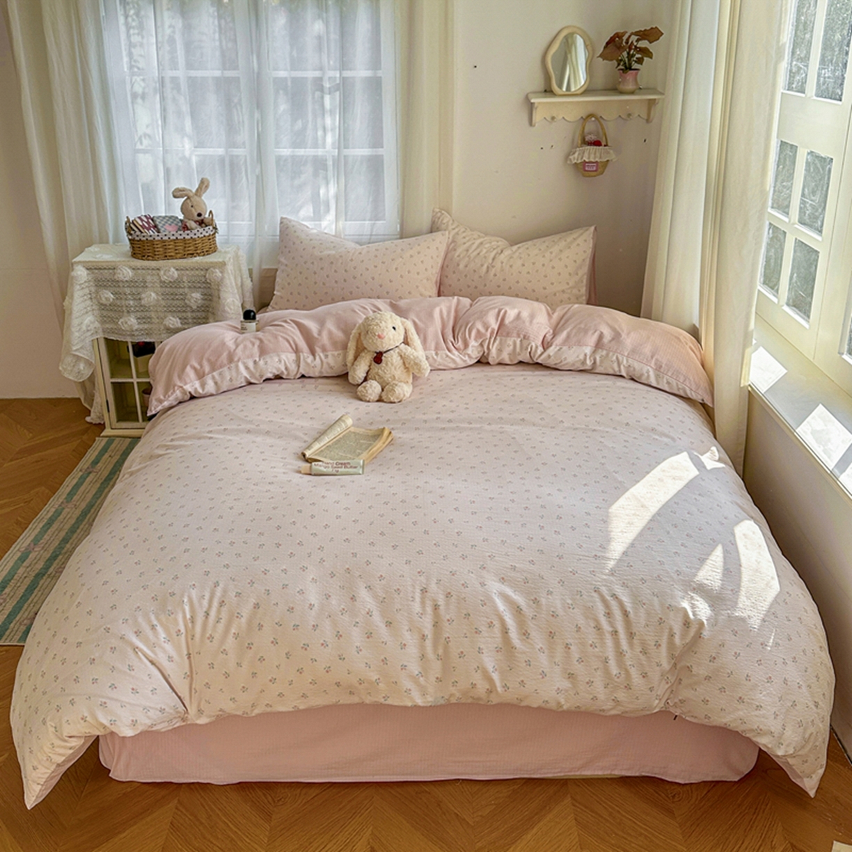 91家纺网 家纺一手货源 找家纺 宏源家纺 2026新款云感提花双层纱四件套 温馨