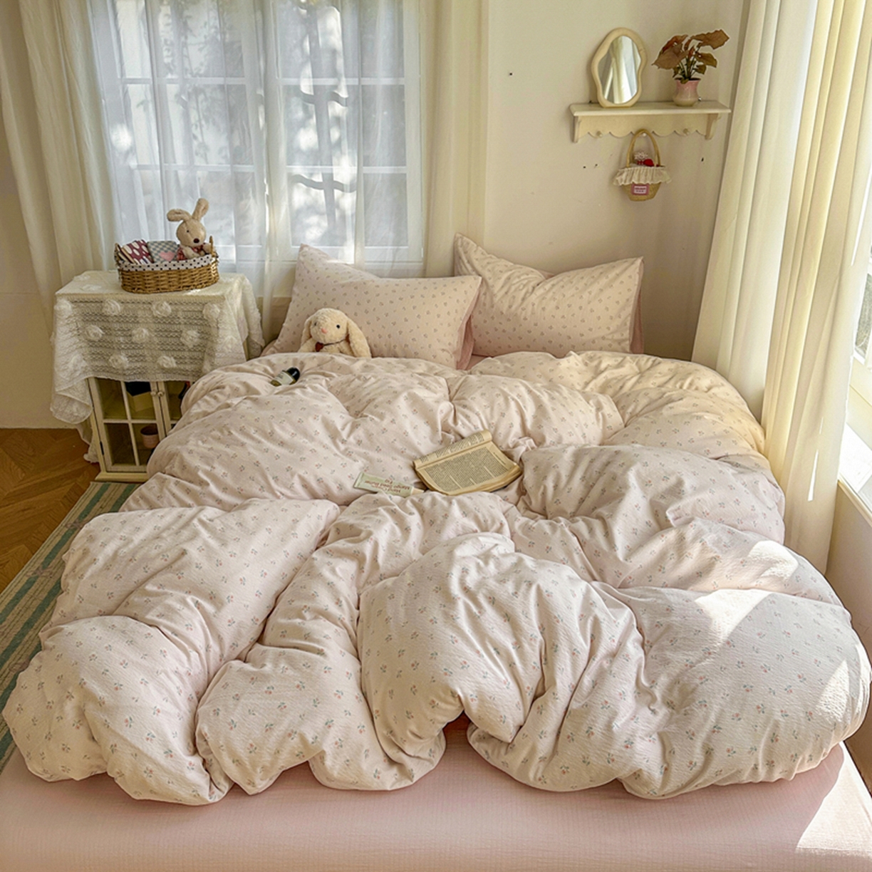 91家纺网 家纺一手货源 找家纺 宏源家纺 2026新款云感提花双层纱四件套 温馨