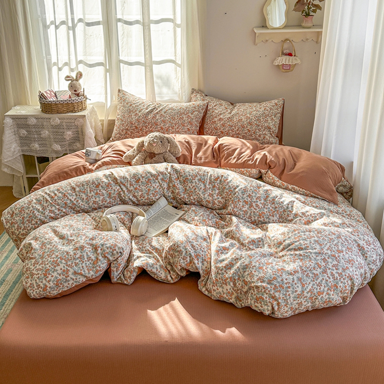 91家纺网 家纺一手货源 找家纺 宏源家纺 2026新款云感提花双层纱四件套 知画