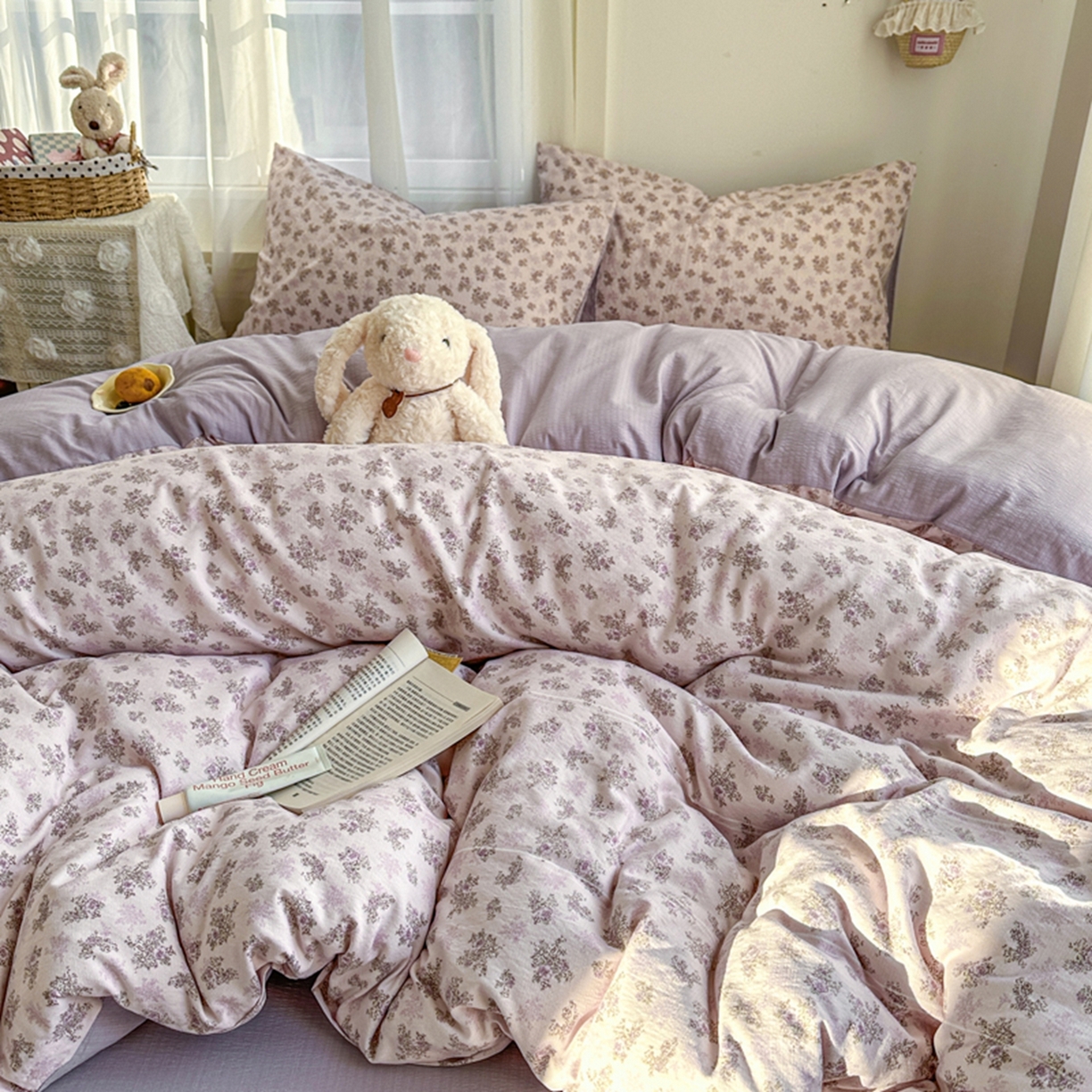 91家纺网 家纺一手货源 找家纺 宏源家纺 2026新款云感提花双层纱四件套 花语