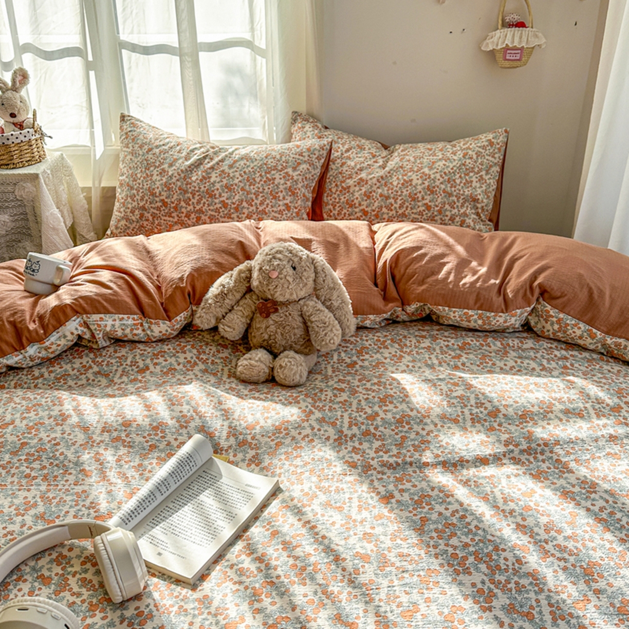 91家纺网 家纺一手货源 找家纺 宏源家纺 2026新款云感提花双层纱四件套 知画