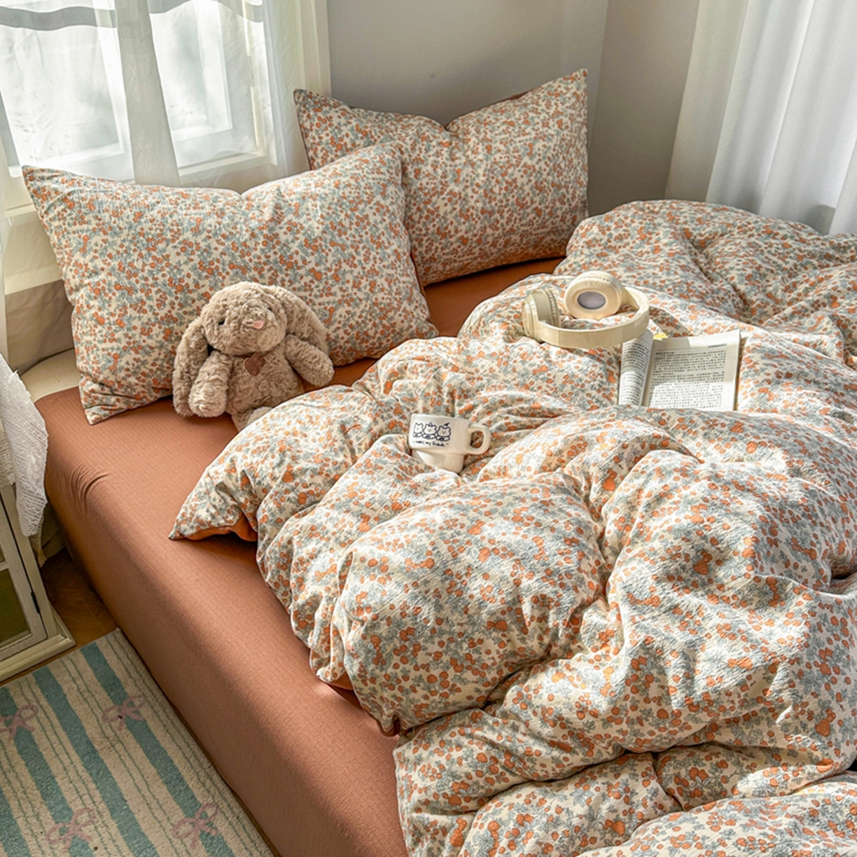 91家纺网 家纺一手货源 找家纺 宏源家纺 2026新款云感提花双层纱四件套 知画