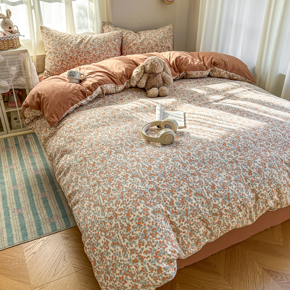 91家纺网 家纺一手货源 找家纺 宏源家纺 2026新款云感提花双层纱四件套 知画