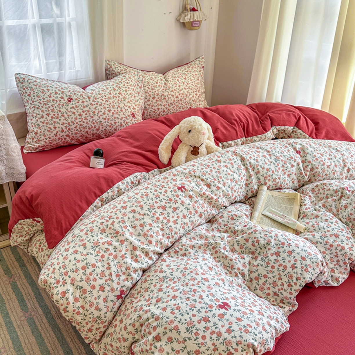 91家纺网 家纺一手货源 找家纺 宏源家纺 2026新款云感提花双层纱四件套 花境