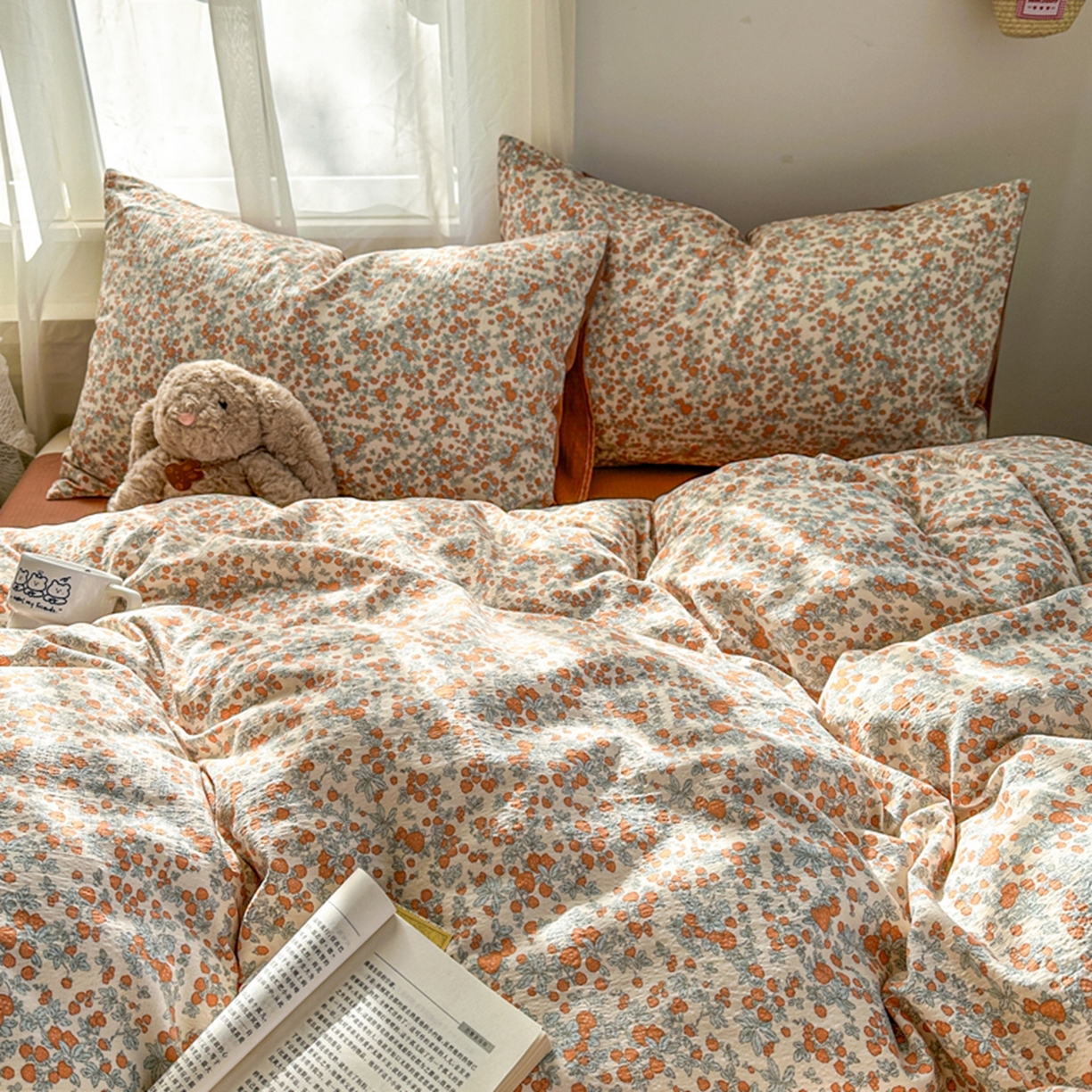 91家纺网 家纺一手货源 找家纺 宏源家纺 2026新款云感提花双层纱四件套 知画