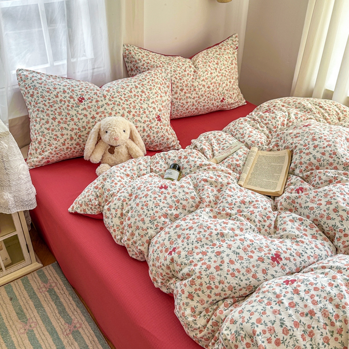 91家纺网 家纺一手货源 找家纺 宏源家纺 2026新款云感提花双层纱四件套 花境