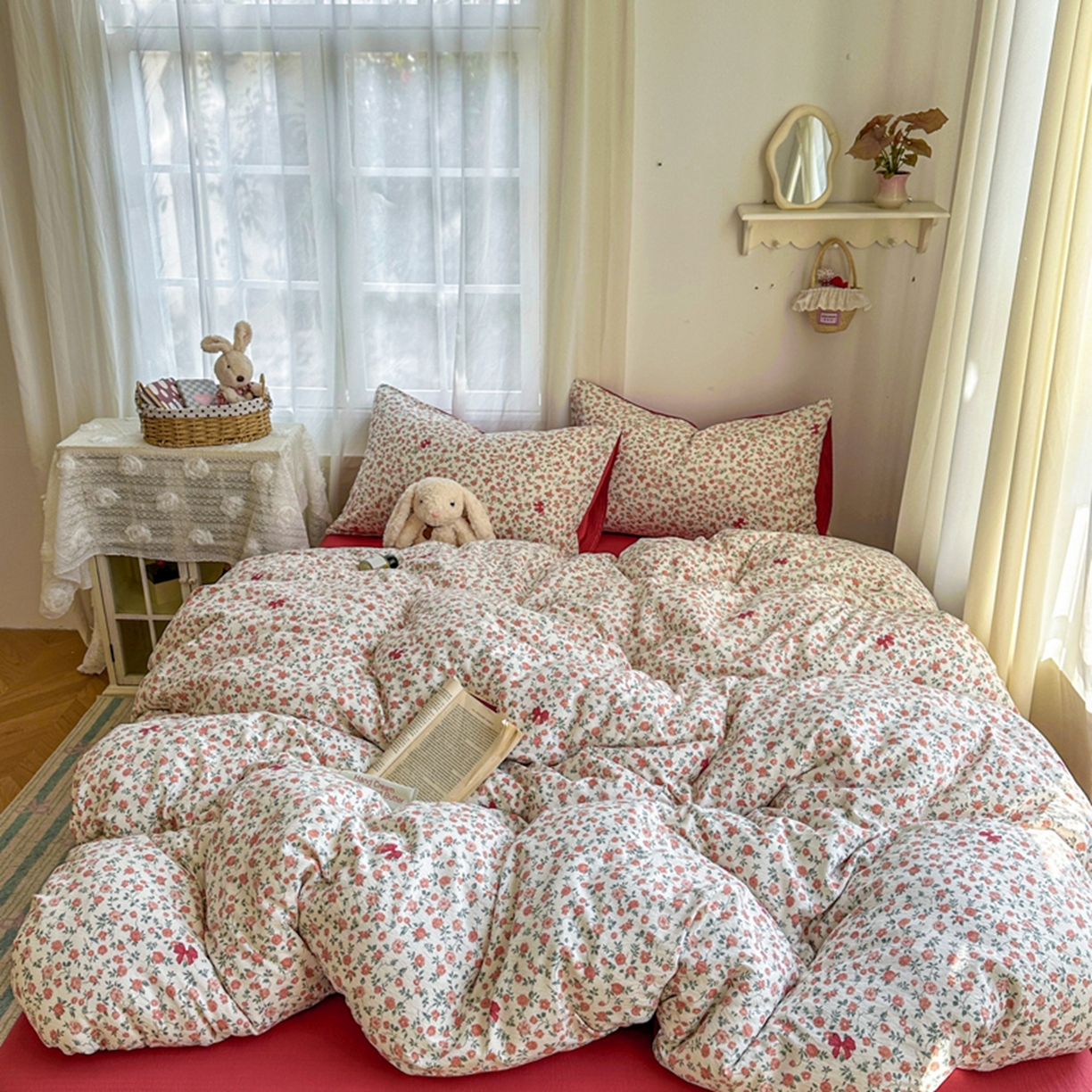 91家纺网 家纺一手货源 找家纺 宏源家纺 2026新款云感提花双层纱四件套 花境