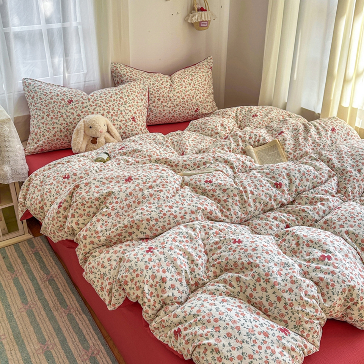 91家纺网 家纺一手货源 找家纺 宏源家纺 2026新款云感提花双层纱四件套 花境