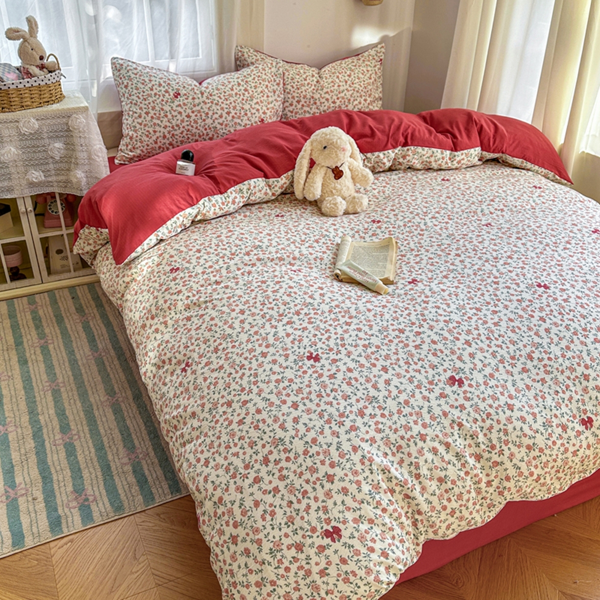 91家纺网 家纺一手货源 找家纺 宏源家纺 2026新款云感提花双层纱四件套 花境