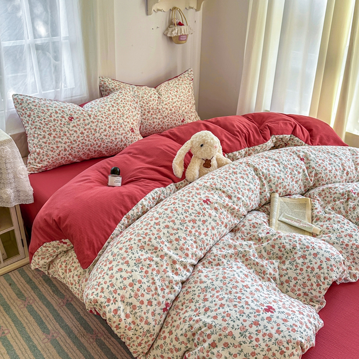 91家纺网 家纺一手货源 找家纺 宏源家纺 2026新款云感提花双层纱四件套 花境