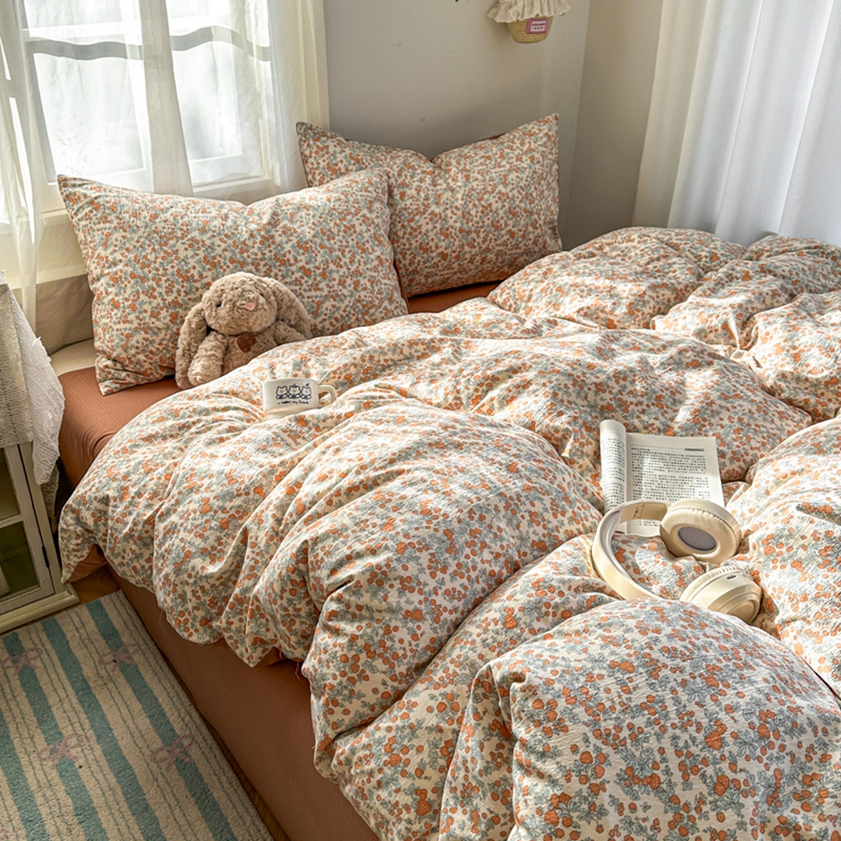 91家纺网 家纺一手货源 找家纺 宏源家纺 2026新款云感提花双层纱四件套 知画