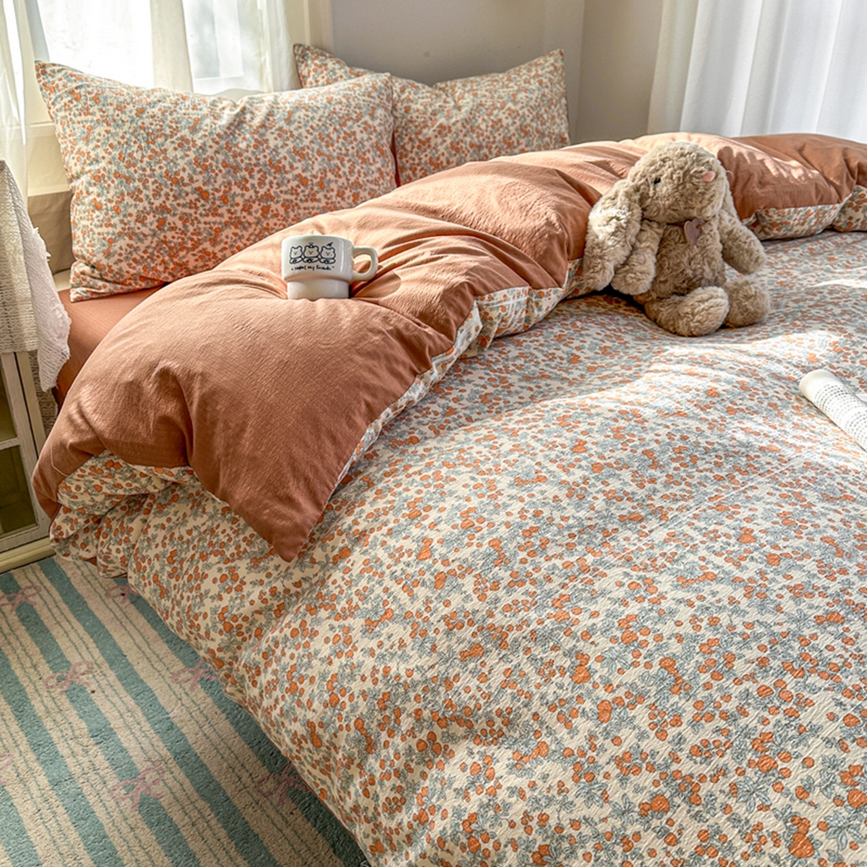 91家纺网 家纺一手货源 找家纺 宏源家纺 2026新款云感提花双层纱四件套 知画