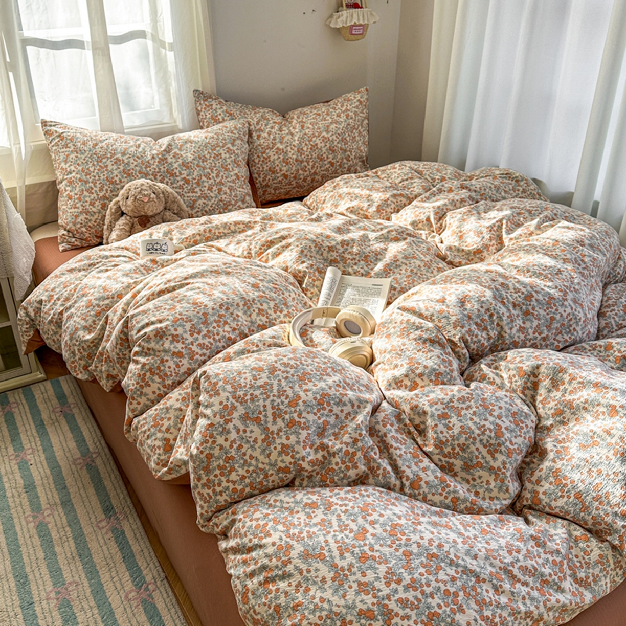 91家纺网 家纺一手货源 找家纺 宏源家纺 2026新款云感提花双层纱四件套 知画