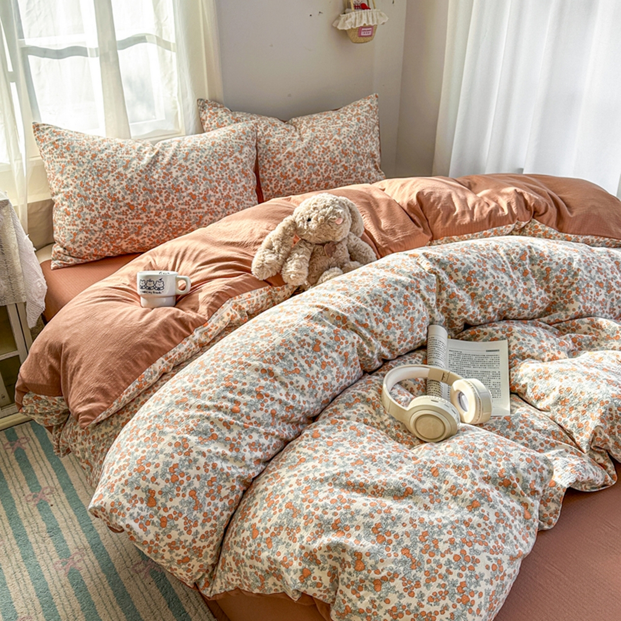 91家纺网 家纺一手货源 找家纺 宏源家纺 2026新款云感提花双层纱四件套 知画