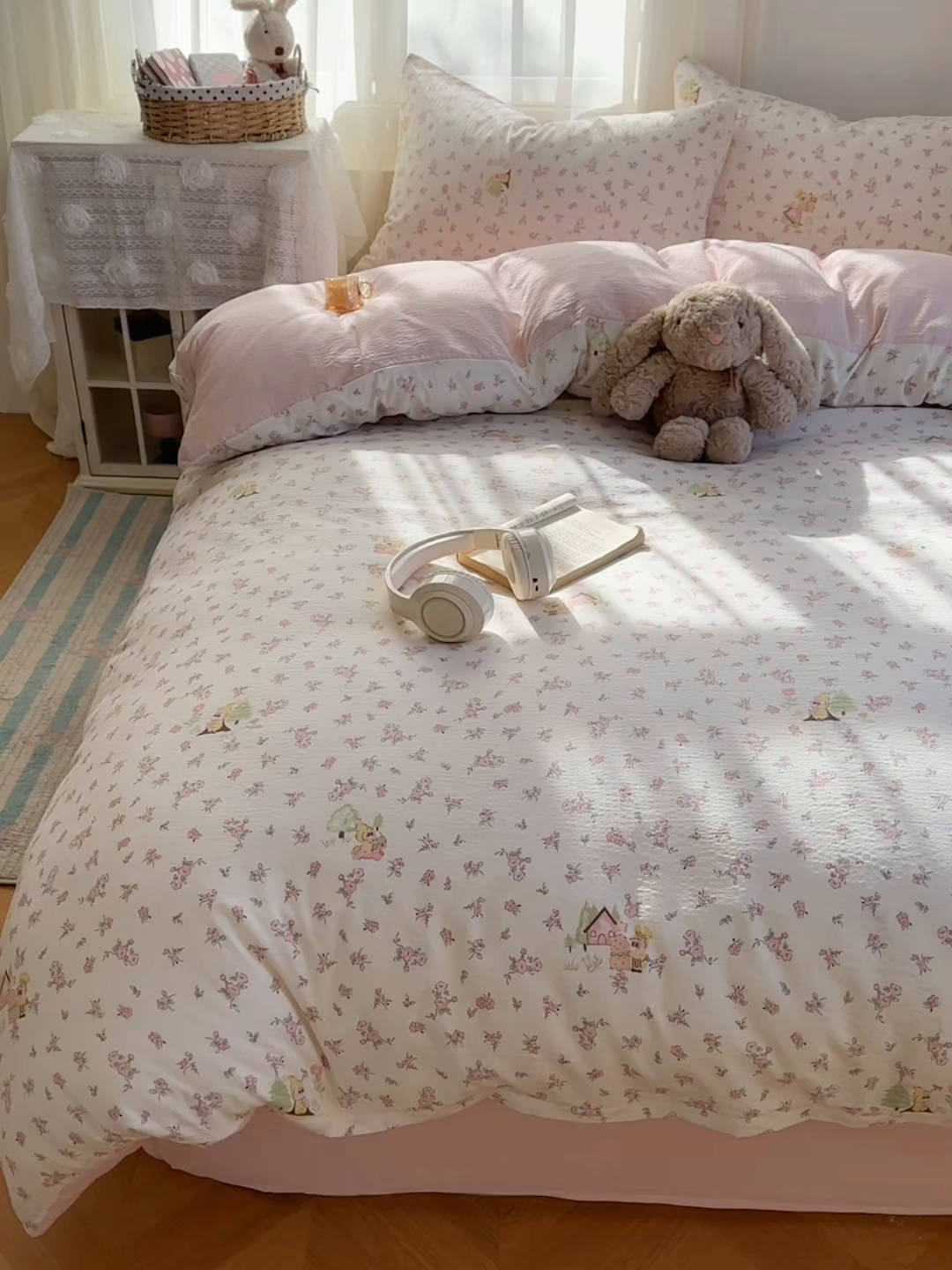 91家纺网 家纺一手货源 找家纺 宏源家纺 2026新款云感提花双层纱四件套 小星仔