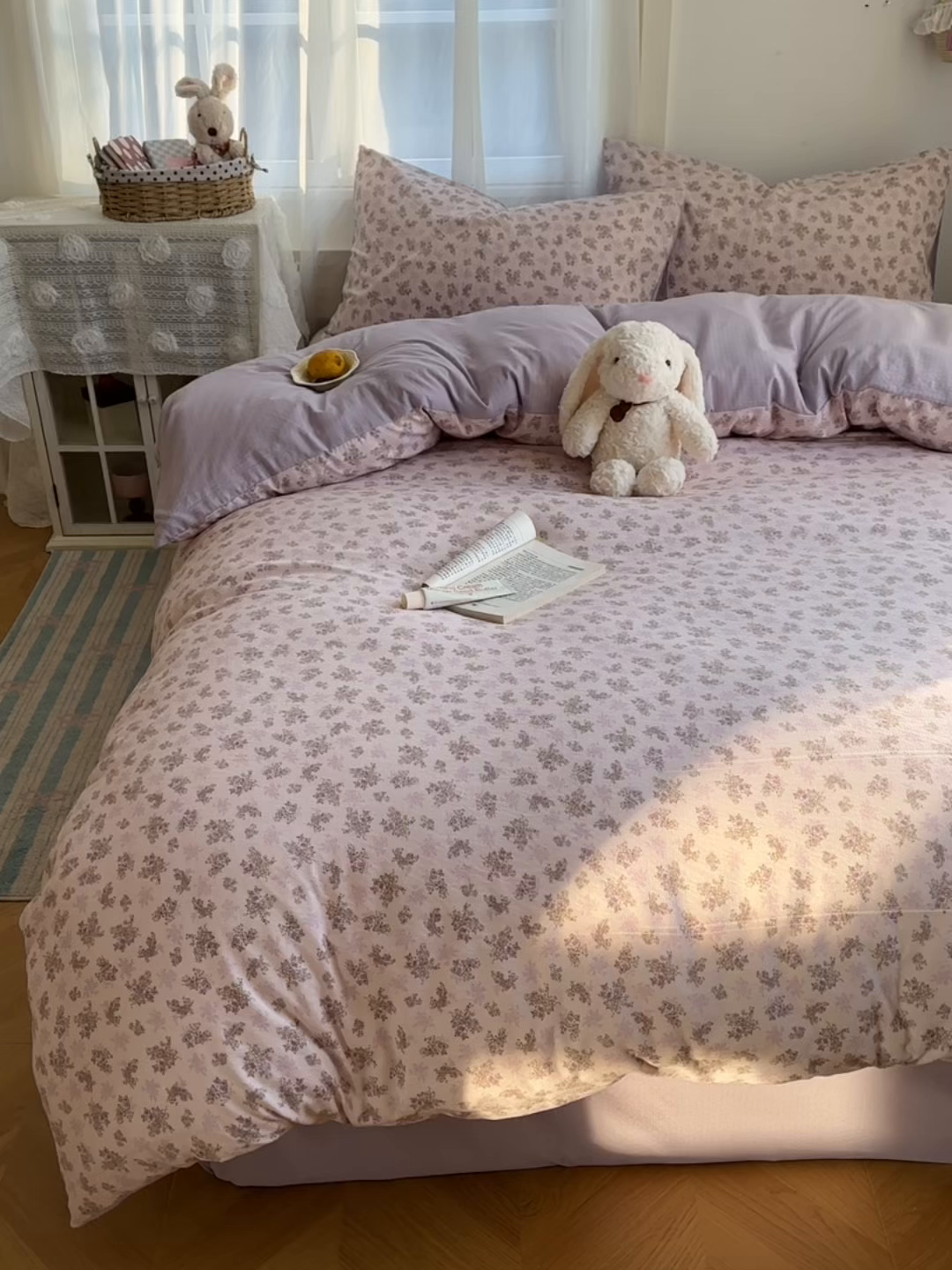 91家纺网 家纺一手货源 找家纺 宏源家纺 2026新款云感提花双层纱四件套 花语