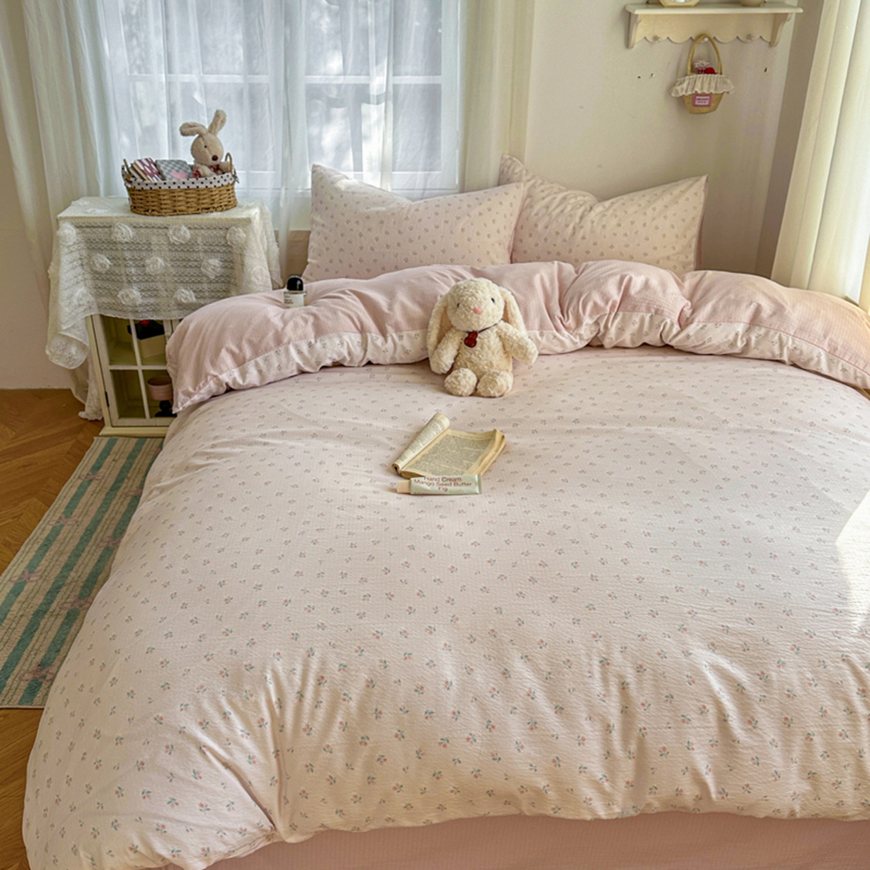 91家纺网 家纺一手货源 找家纺 宏源家纺 2026新款云感提花双层纱四件套 温馨