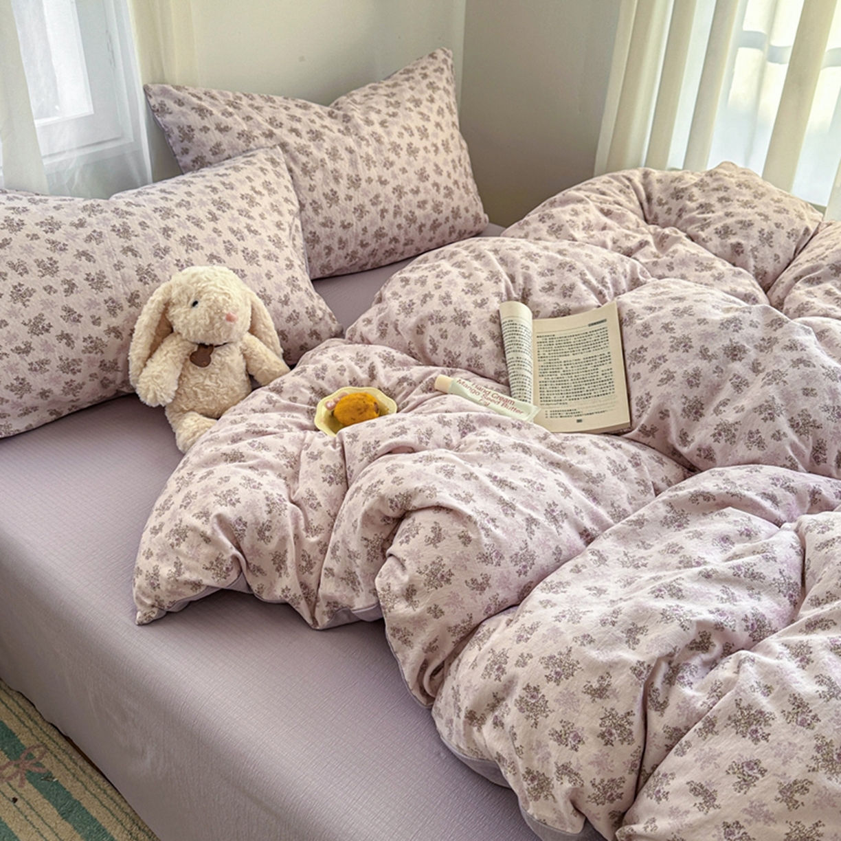 91家纺网 家纺一手货源 找家纺 宏源家纺 2026新款云感提花双层纱四件套 花语