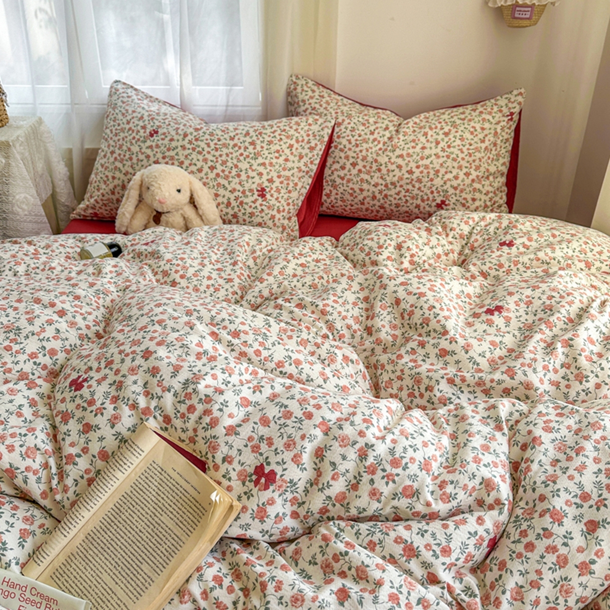 91家纺网 家纺一手货源 找家纺 宏源家纺 2026新款云感提花双层纱四件套 花境