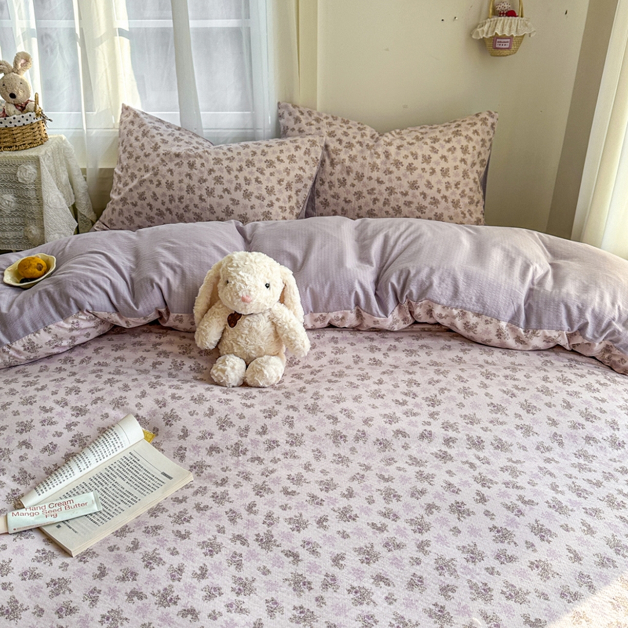 91家纺网 家纺一手货源 找家纺 宏源家纺 2026新款云感提花双层纱四件套 花语