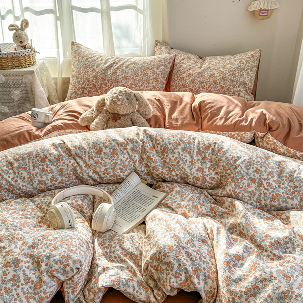 91家纺网 家纺一手货源 找家纺 宏源家纺 2026新款云感提花双层纱四件套 知画