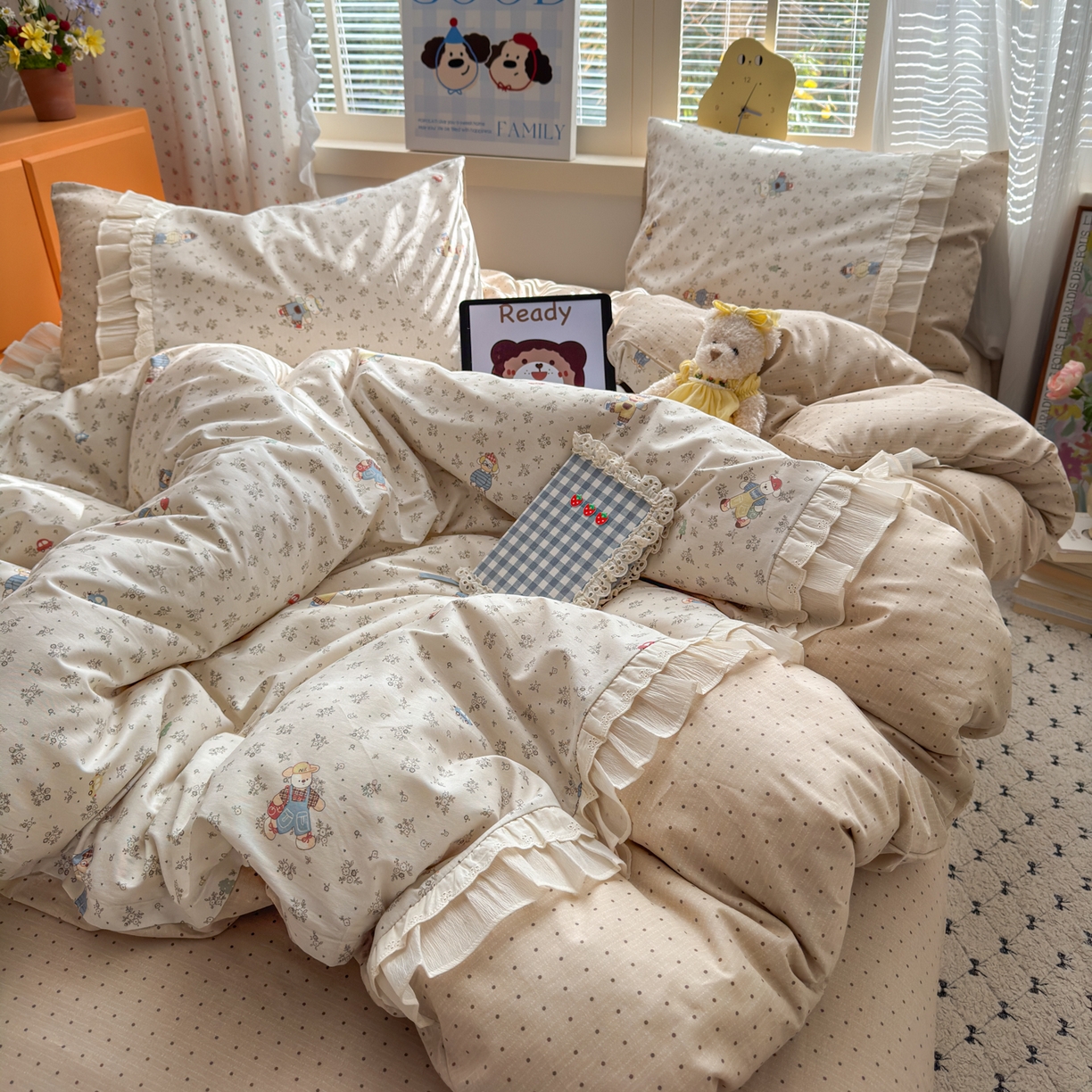 91家纺网 家纺一手货源 找家纺 （总）云锦家居 2026新款纯棉拼接花边小清新工艺款四件套