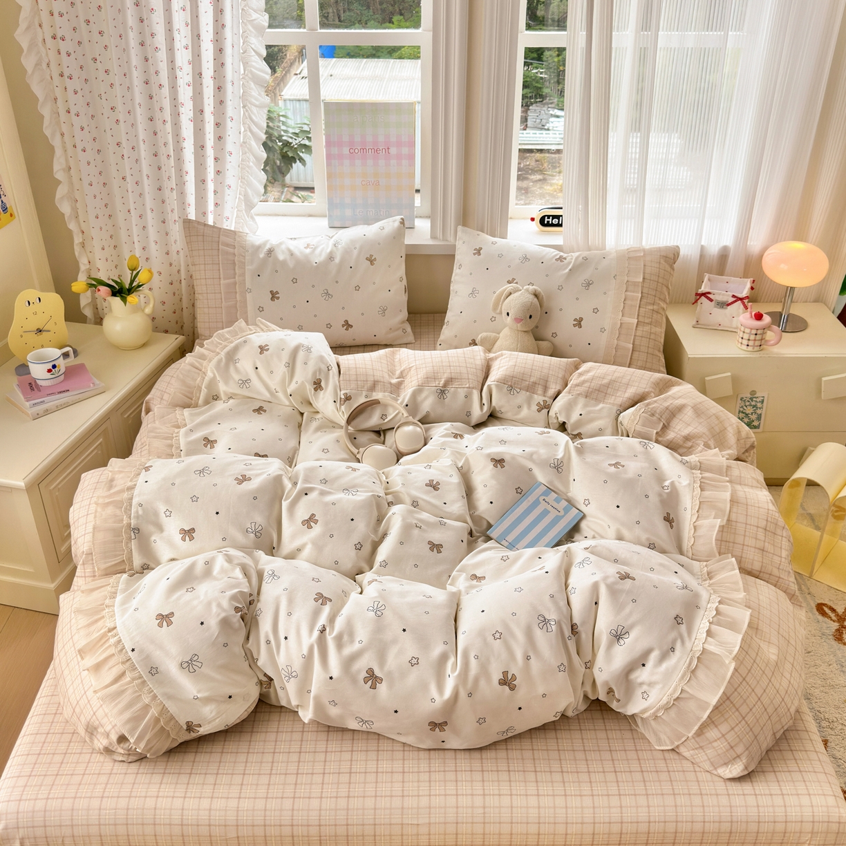 91家纺网 家纺一手货源 找家纺 云锦家居 2026新款纯棉拼接花边小清新工艺款四件套 凯莉梦境